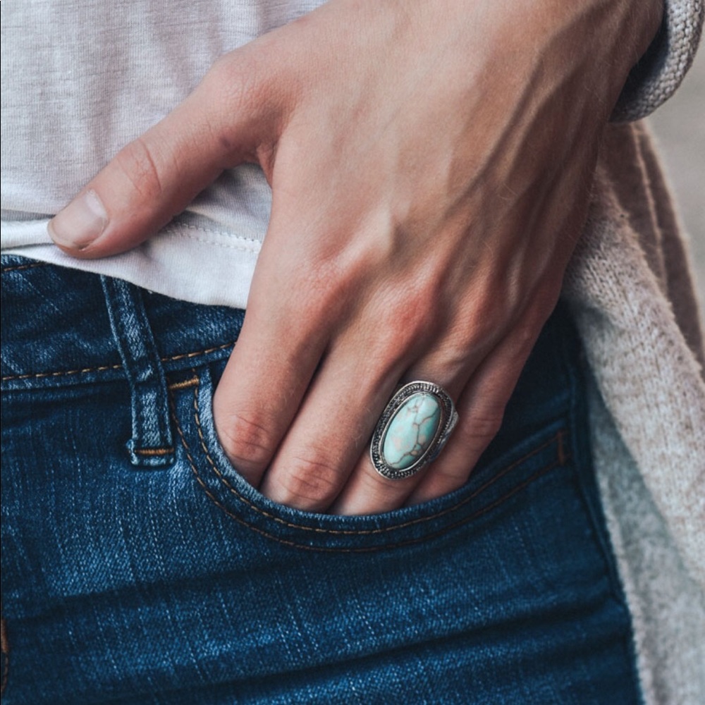 Turquoise Stone Adjustable Ring - Picture 4 of 4
